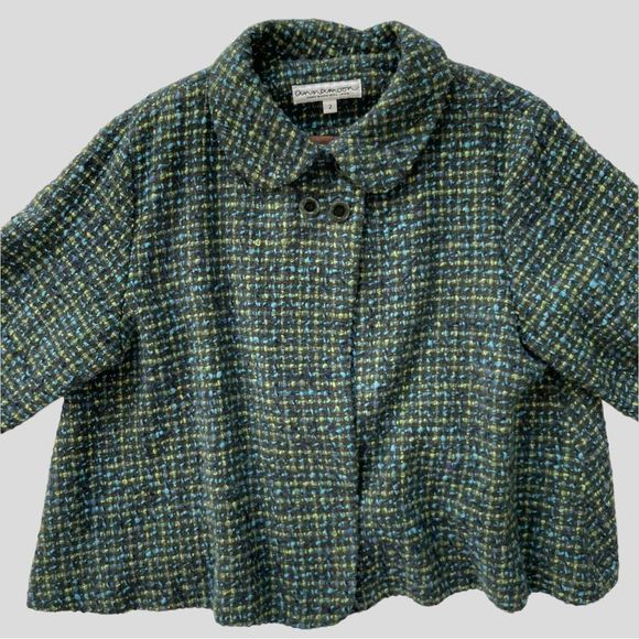 Anna Marie Rice Pita Vintage Wool Tweed Crop Blazer Jacket Blue/Green Women's 2 - Picture 2 of 12